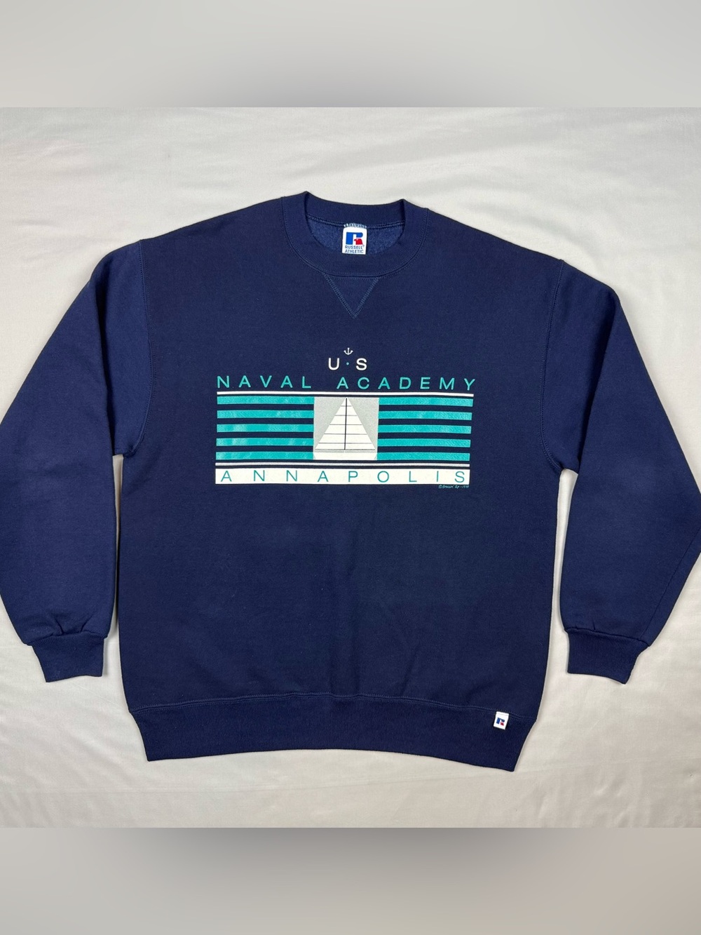 Vtg 90s Russell Athletic US Navy Mens Crewneck Sweatshirt Large Naval Academy B5